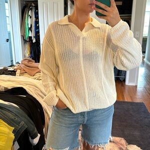 NWT Zara Ivory Polo Knit Sweater size L